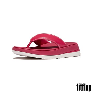 【FitFlop】SURFF 撞色縫線皮革夾腳涼鞋-女(都會白/野生覆盆莓色)