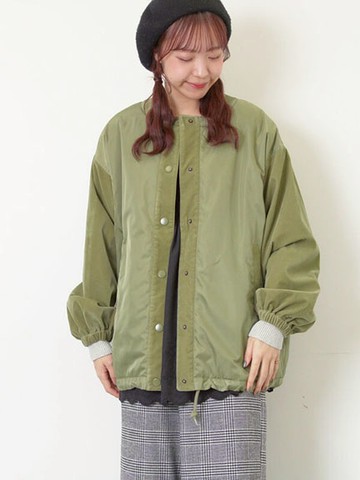 天鵝絨質感口袋設計排釦圓領保暖外套(0F001342810) - Samansa Mos2