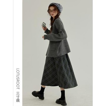 【三寸藕】冬季文藝慵懶風灰色針織毛衣外套氣質百搭軟糯加厚外搭