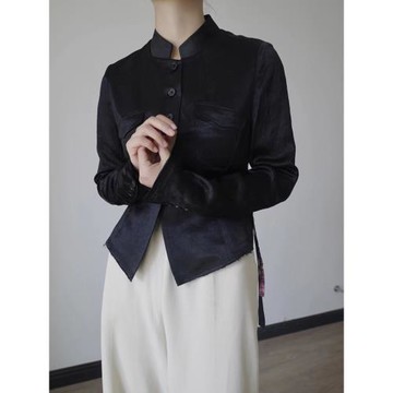 新中式國風黑色印花西裝外套女設計感小眾立領收腰顯瘦開衫上衣潮