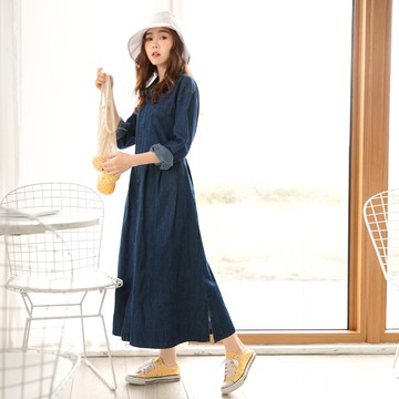 OB嚴選 高含棉打褶排釦牛仔襯衫長洋裝 《DA7286》大尺碼/現貨/女裝