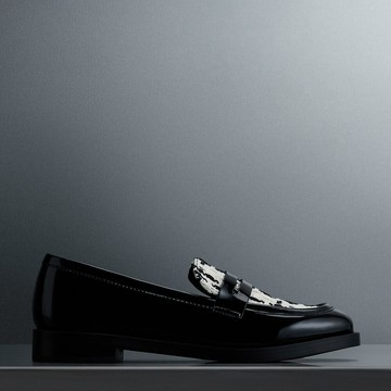 毛呢拼接樂福鞋