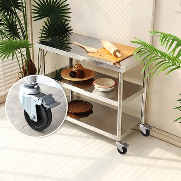 45x91cm三層430不鏽鋼桌-附煞車輪(1.5尺x3尺)602556040-411家購