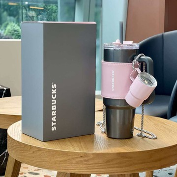 星巴克朋克芭蕾雙飲口不鏽鋼車載冰霸吸管杯子配杯套及迷你杯掛件