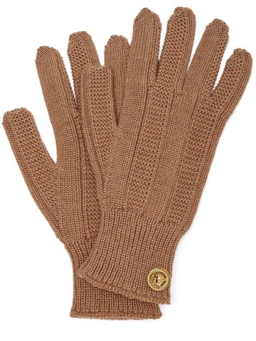 Versace - Medusa-plaque ribbed-knit gloves - men - Virgin Wool - M - Brown