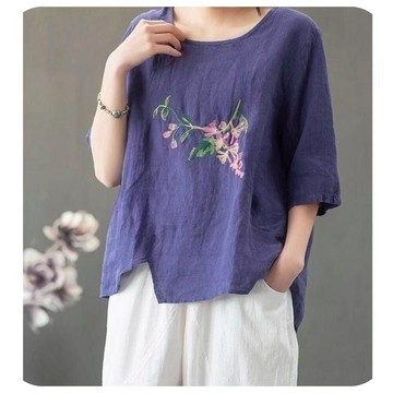 就是要棉麻涼感一枝花短袖上衣 3色 中大尺碼 M-3XL
