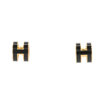 HERMES 愛馬仕 黑色琺瑯 金色鍍金 POP H 耳環 【二手名牌BRAND OFF】
