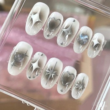 💅限時下殺穿戴甲💅海棠甄品手工定製穿戴甲橢圓短甲個性男生中性風芒星歐美風美甲手工穿戴甲 SUSB