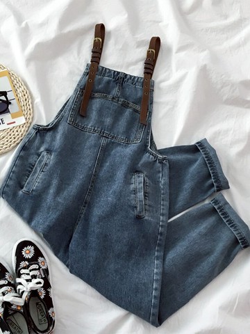 年新款秋季背帶褲女士韓版直筒寬松日系小個子顯瘦牛仔老爹褲