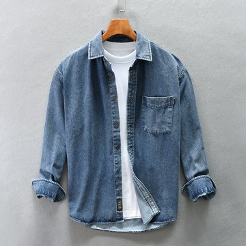 【巴黎精品】現貨+預購 美式牛仔襯衫長袖上衣經典牛仔外套休閒上衣-日系做舊休閒外套男裝3色a1bv43