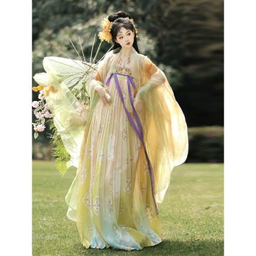 梨花閣亭原創漢服女一路笙花唐制齊胸繡花暈染大袖衫日常清新套裝