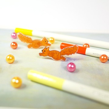 手繪松鼠 貼耳耳環 耳夾/耳針