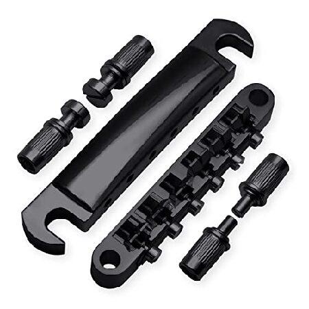 SAPHUE A Set of String Saddle Tune-O-Matic Bridge and Tailpiece with Studs for GB LP Style Electric Guitar (Black)