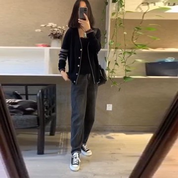2021年春秋時尚修身韓版開衫顯瘦顯高牛仔褲時髦輕熟風兩件套女裝