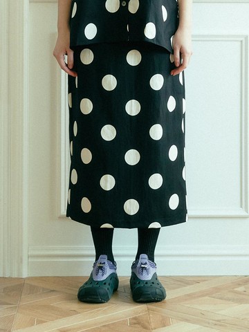 Summer DOT Linen Skirt [Black]