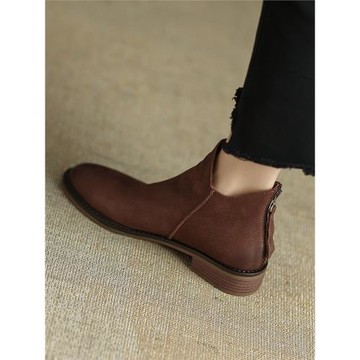 上官家~手工真皮~巨軟店主自留全皮短靴女復古風擦色后拉鏈及裸靴