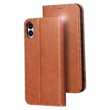 Fierre Shann 側翻磁吸插卡皮革保護殼  質感棕  iPhone 16 Pro