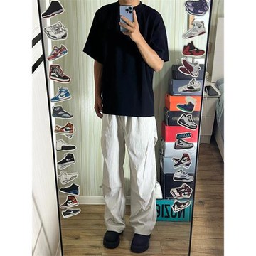 夏季美式薄款傘兵褲速干冰感直筒休閑褲垂感褶皺沖鋒褲寬松長褲子