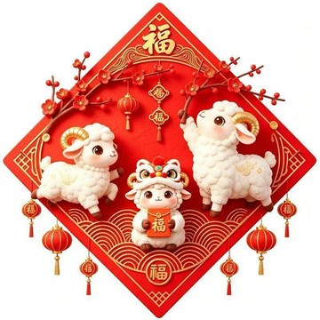 羊羊發財新款福字喜羊羊門窗貼裝飾貼畫過年氛圍佈置入戶門牆上貼