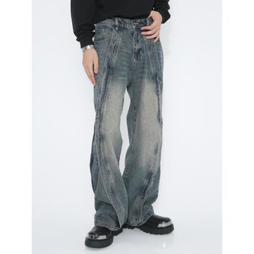 Voguo Relay 韓版小眾拼接設計感寬松直筒中腰牛仔褲 男女同款