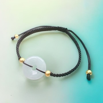 【願‧平安】白翡翡翠平安扣編織手鍊 | 天然緬甸A貨翡翠 | 送禮