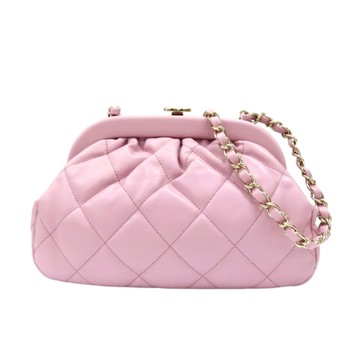 【二手名牌BRAND OFF】CHANEL 香奈兒 粉色 菱格紋皮革 鍊帶肩背包 AS4717