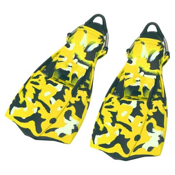 AQUATEC 潛水蛙鞋 迷彩噴射蛙王 負浮力 不鏽鋼彈簧帶 FN-400S-MCS-YL  黃色  M