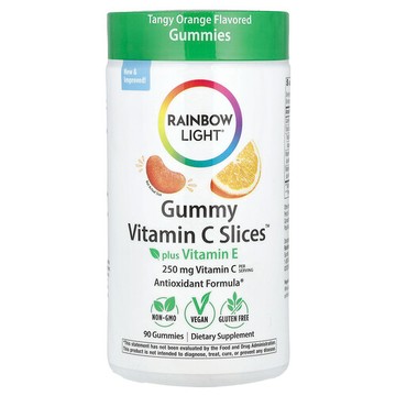 Rainbow Light, Gummy Vitamin C Slices™ 加維生素 E，濃郁橙味，90 粒軟糖