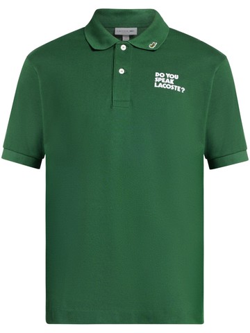 Lacoste - slogan-embroidered polo shirt - men - Organic Cotton - 4 - Green