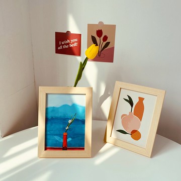 ins簡約富士山鮮花7寸實木小相框畫宿舍臥室桌面裝飾擺件拍照道具