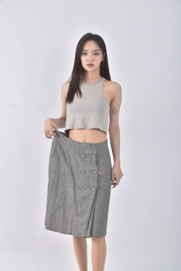 (M) jo an棉質格紋灰色長裙