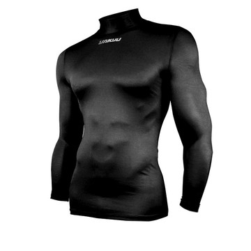 【野YAKYU】光澤感機能高領長袖緊身衣 - 亮黑