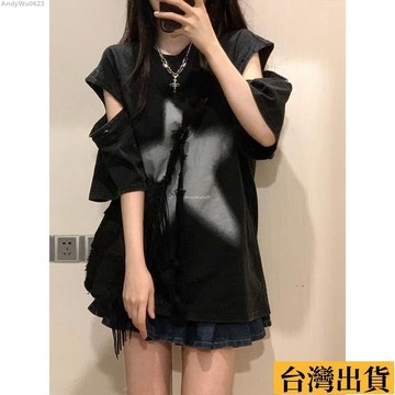 🌈台倉出庫🌈 夏季新款短袖女美式複古街頭嘻哈hiphop紐扣可拆卸袖寬鬆百搭上衣