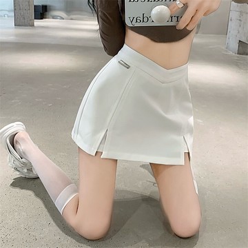 夏季新款高腰V型性感包臀裙褲女修身百搭辣妹開叉A字短裙褲