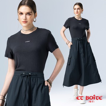 【新品8折】ET BOîTE印花拼接工裝短袖連身長裙 - BLUE WAY ET BOîTE 箱子