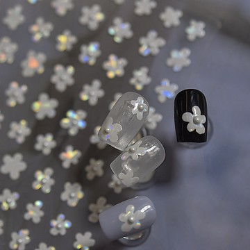 tomoni抽象花朵美甲貼紙 珍珠立體美甲飾品 鐳射光燙金背膠貼紙 4198背膠指甲貼 台灣現貨 美甲diy