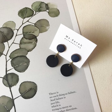 皮革耳環_小圓3號作品_深藍搭黑