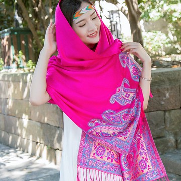 民族風圍巾女復古中國風棉麻春秋季薄款輕薄冬季韓版旅游拍照披肩1入