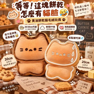 台灣出貨 黃油餅乾貓毛絨玩偶 可愛貓咪抱枕 軟萌公仔 沙發床頭靠枕 療癒娃娃 生日交換禮物女生送禮 居家擺飾療癒小物