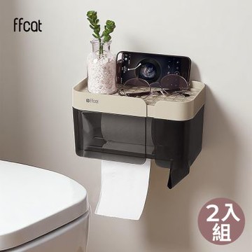 【ffcat】免打孔置物面紙衛生紙架 奶油白 2入組#99592