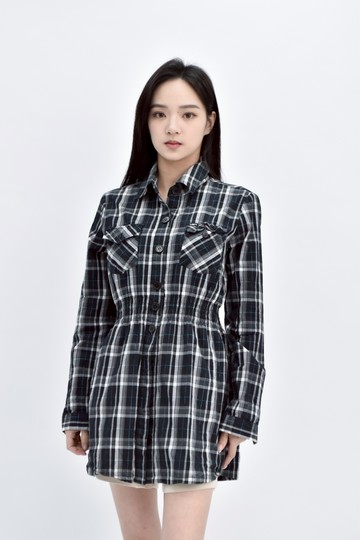 (S) 【德馨私服】lee棉質純棉格紋黑色長袖上衣