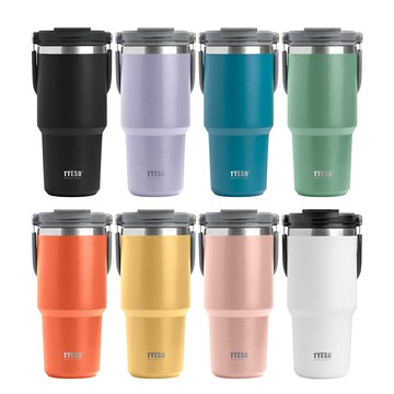 TYESO 泰碩 304不鏽鋼 隨行杯 750ml 保溫 手提 大容量耐用 雙層真空 時尚便攜 保冰 保熱 汽車杯座設計