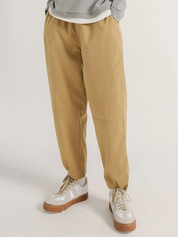 簡約素色腰抽繩直筒束口休閒褲