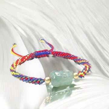 【招財神獸】冰種翡翠貔貅編織手鍊| 天然緬甸玉翡翠A貨| 送禮