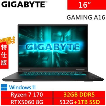 技嘉 GAMING A16 5VHP3TW893SH-SP5 16吋 黑(R7 170/16G+16G/512G+1T/RTX5060/W11)特仕機