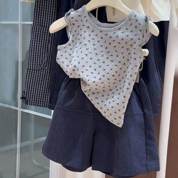 Mimo⭐韓系女童碎花背心兒童森系可愛娃娃衫休閒闊腿褲套裝