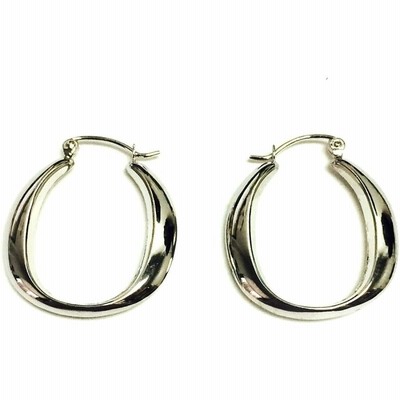 14K White Gold Shiny Oval Shape Hoop Earring　並行輸入品