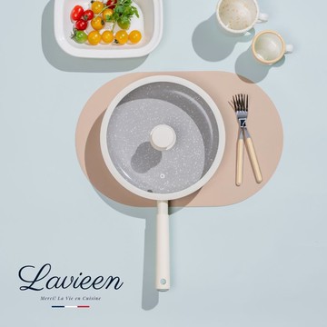 【Korea King】La Vie En 法式優雅天然陶瓷不沾平底鍋(附鍋蓋) 26cm - 霧岩灰