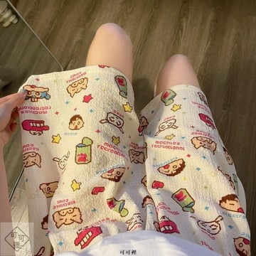 可可裡💎特大碼夏季睡褲卡通可外遛彎短褲女泡泡棉印花寬松透氣家居褲薄款
