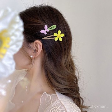 🔥臺灣出貨🔥花間精靈~可愛劉海髮夾女夏季簡約側邊夾子頭飾2022新款高檔髮卡